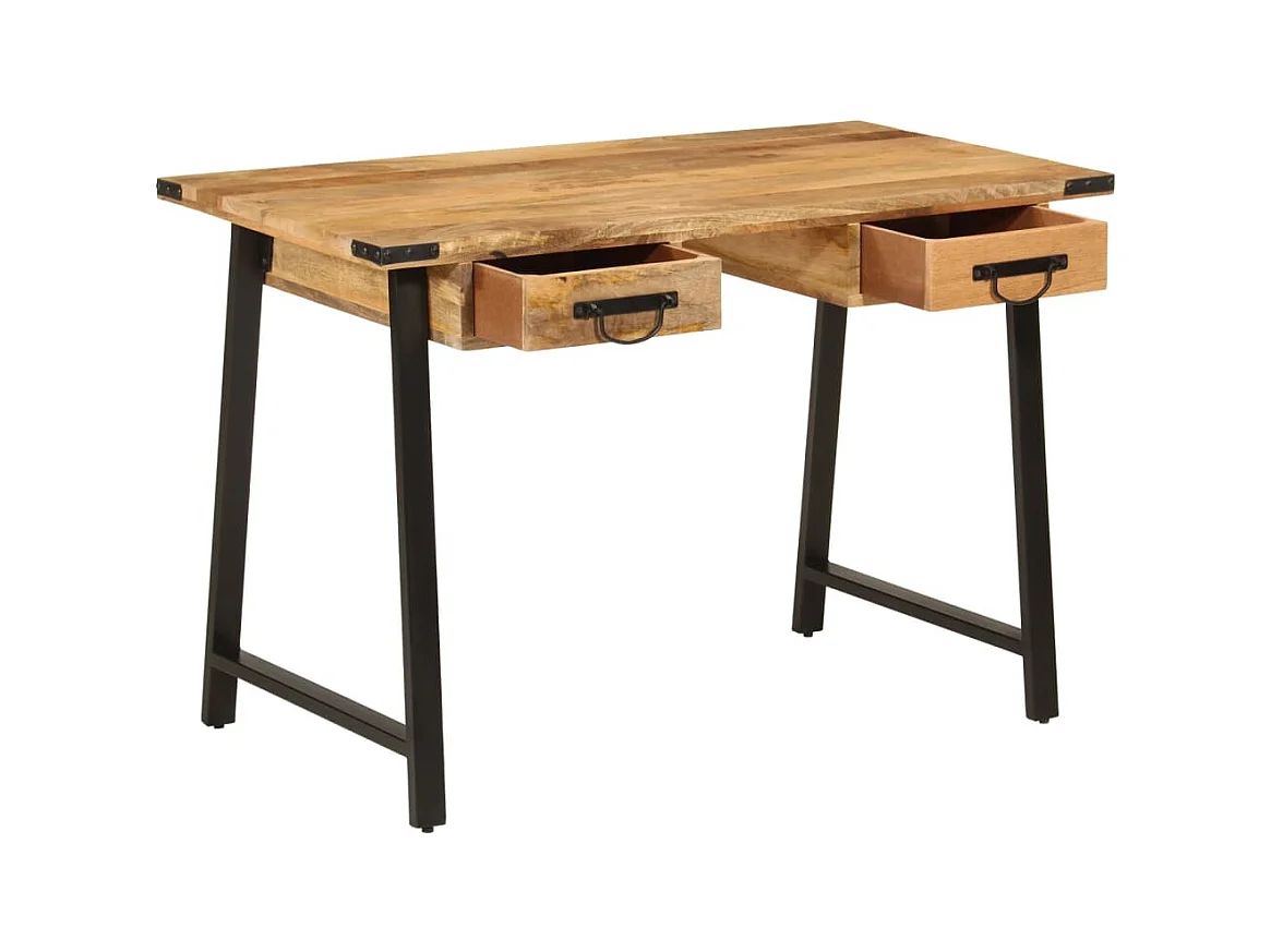 Bureau avec tiroirs 105x55x70 cm bois de manguier massif et fer