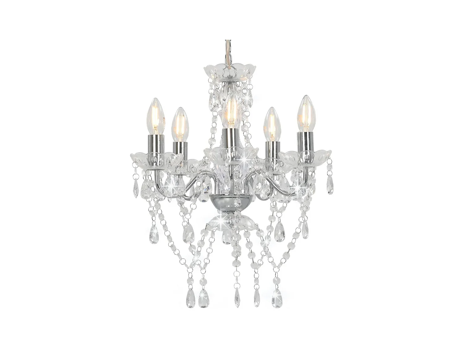 Lámpara de araña con cuentas de cristal plateado redonda 5xE14