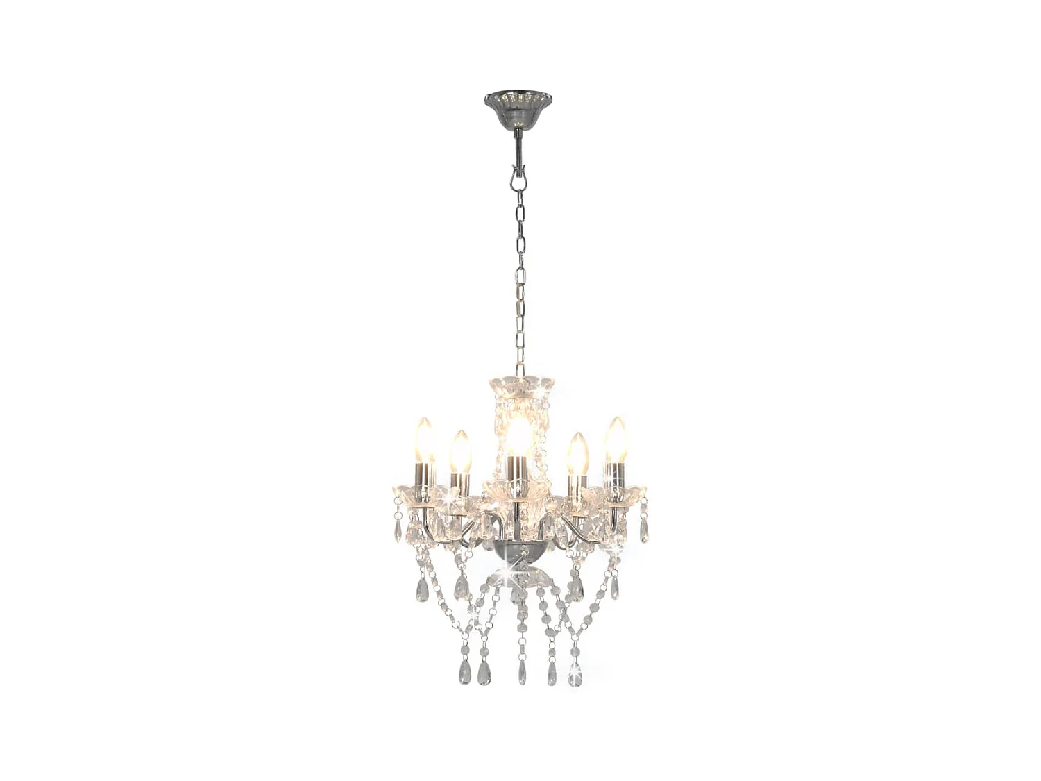 Lámpara de araña con cuentas de cristal plateado redonda 5xE14