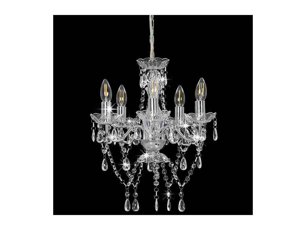 Lámpara de araña con cuentas de cristal plateado redonda 5xE14