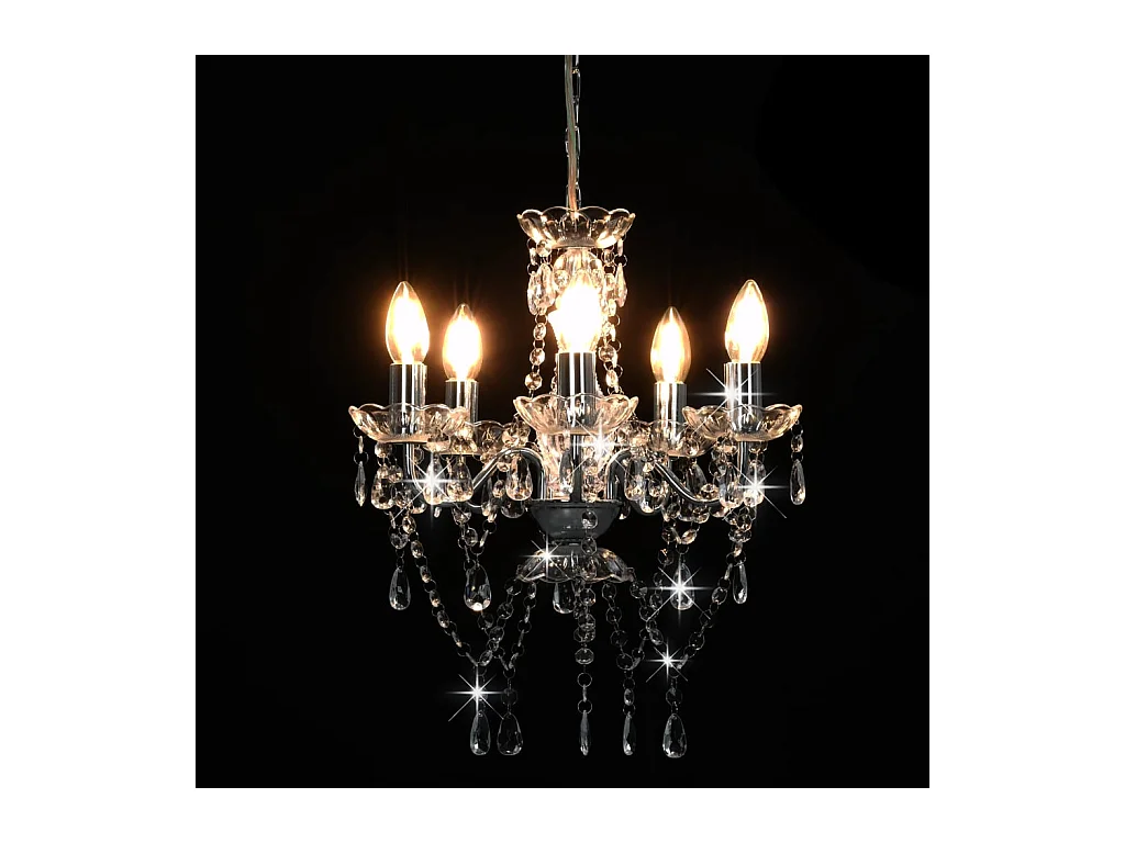 Lámpara de araña con cuentas de cristal plateado redonda 5xE14