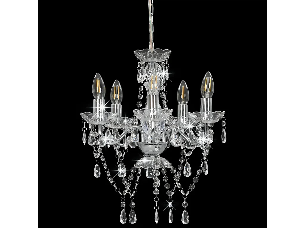 Lustre avec perles de cristal Argenté Rond 5 x E14