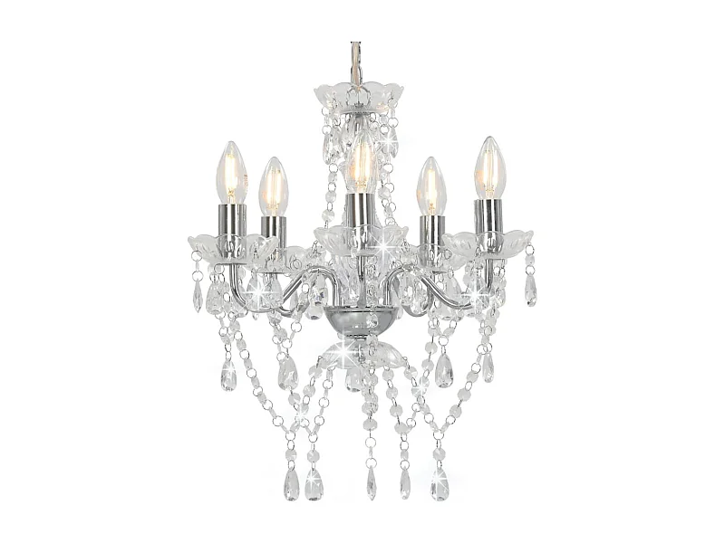 vidaXL Lustre avec perles de cristal Argenté Rond 5 x E14