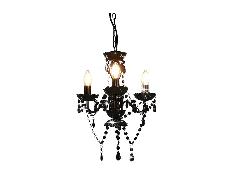 Lustre Elegante com Contas Redondas E14 Preto para Decoração de Interiores