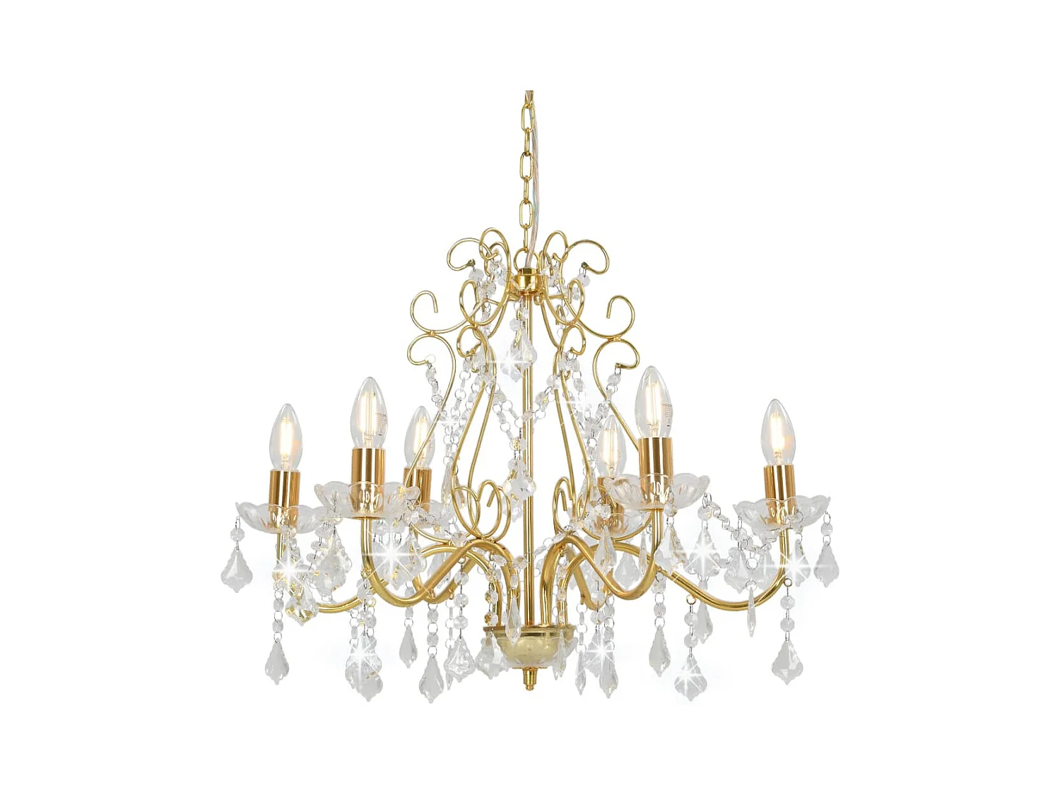 Lámpara de araña con cuentas de cristal dorado redonda 6 x E14