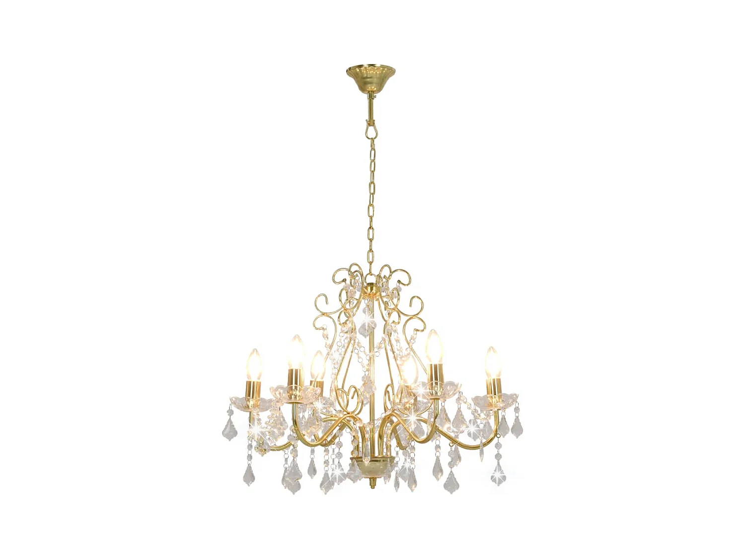 Lámpara de araña con cuentas de cristal dorado redonda 6 x E14