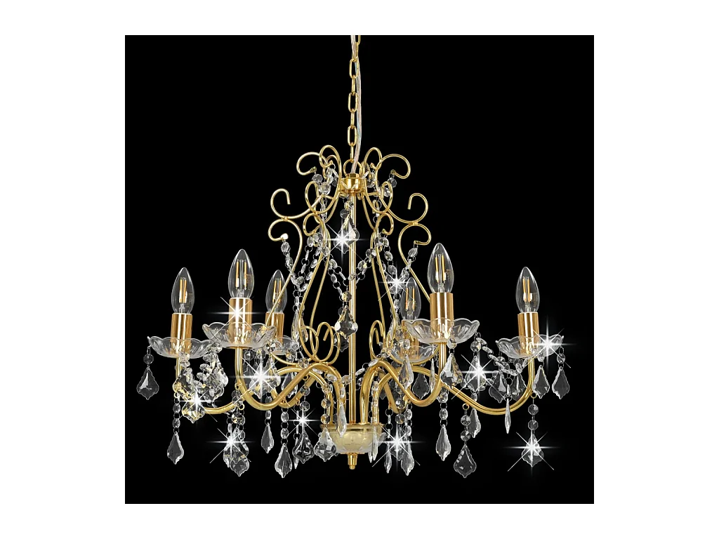 Lámpara de araña con cuentas de cristal dorado redonda 6 x E14