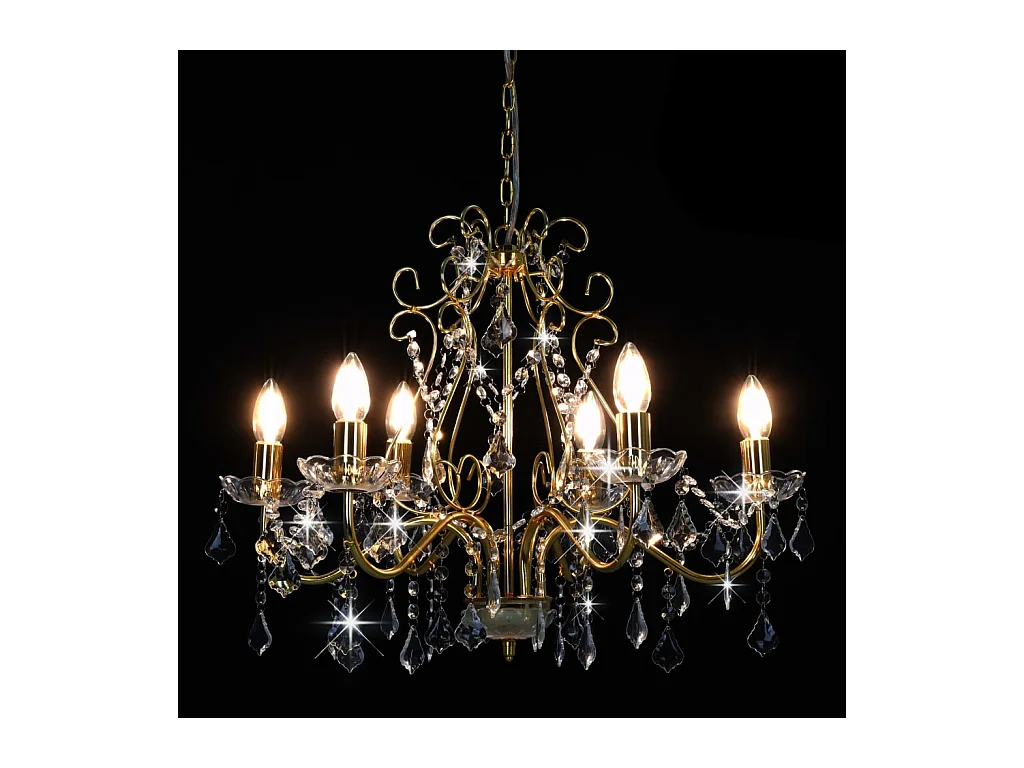 Lámpara de araña con cuentas de cristal dorado redonda 6 x E14