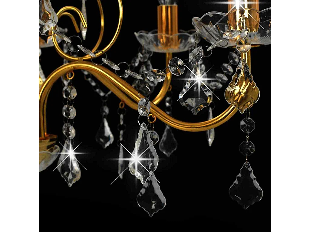 Lustre à perles de cristal, 6 ampoules rondes dorées E14