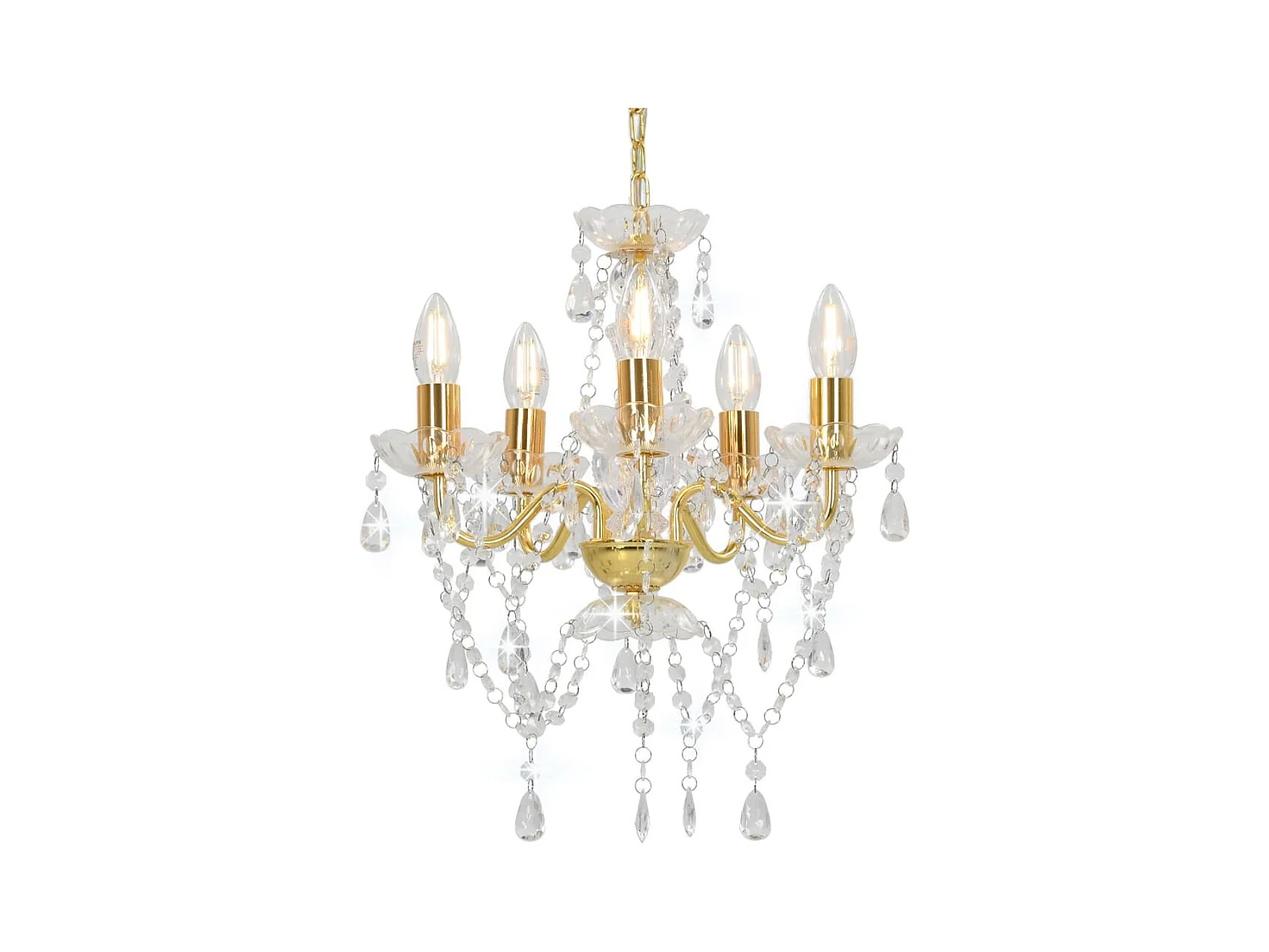 Lámpara de araña con cuentas de cristal dorado redonda 5 x E14