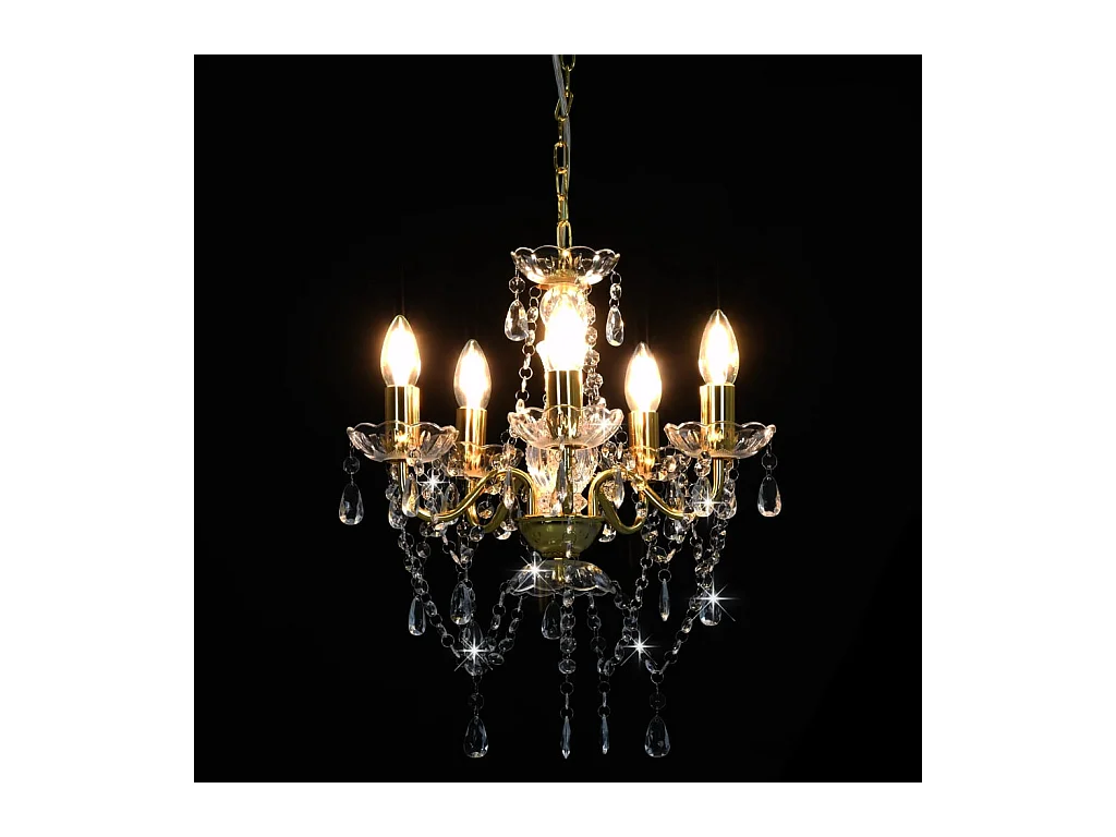 Lámpara de araña con cuentas de cristal dorado redonda 5 x E14