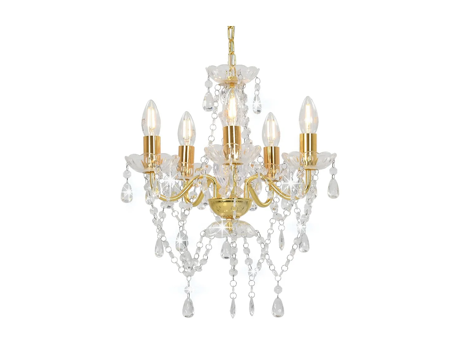 Lustre avec perles de cristal Doré Rond 5 x E14