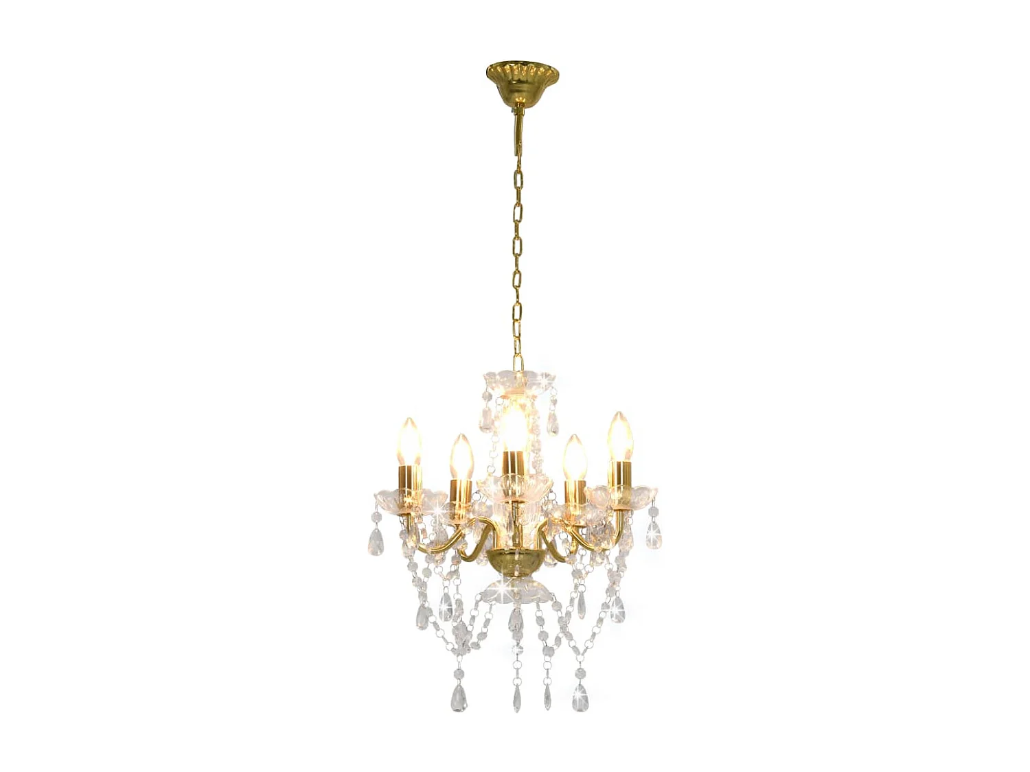 Lustre avec perles de cristal Doré Rond 5 x E14