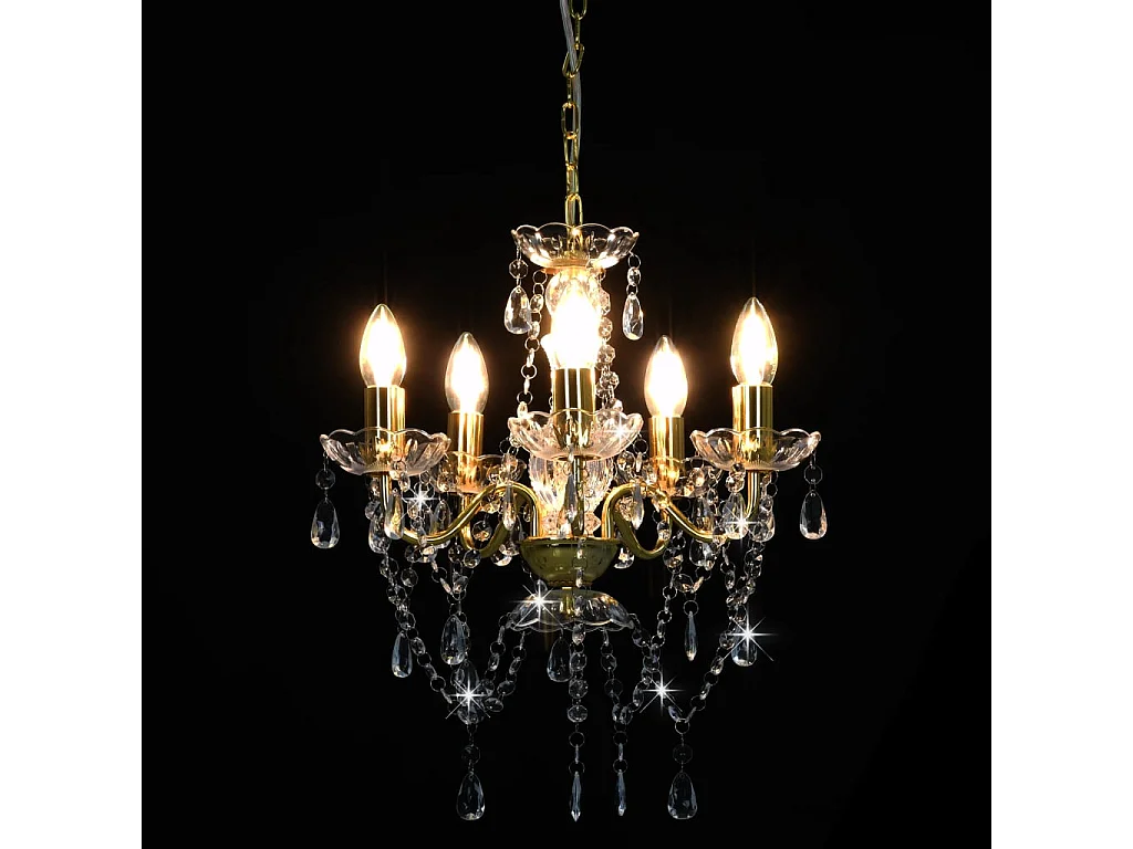 Lustre avec perles de cristal Doré Rond 5 x E14