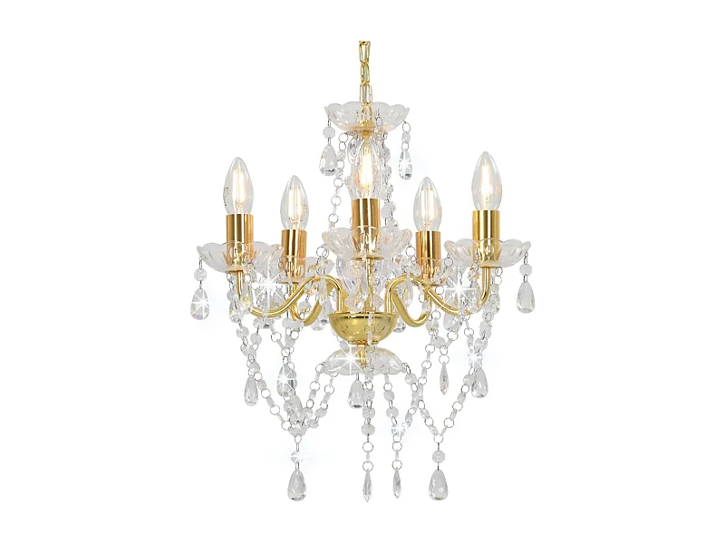 Lustre avec perles de cristal Doré Rond 5 x E14