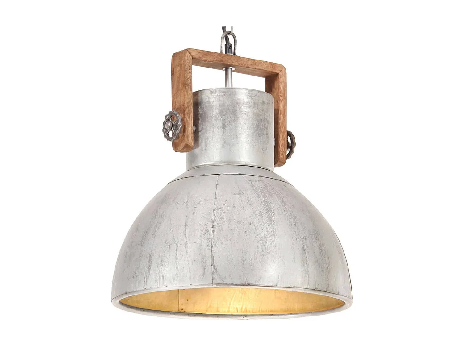 Candeeiro Suspenso Industrial Redondo Prateado 25W com Abajur de 40 cm