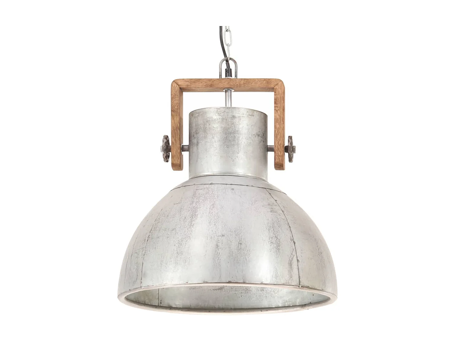 Candeeiro Suspenso Industrial Redondo Prateado 25W com Abajur de 40 cm