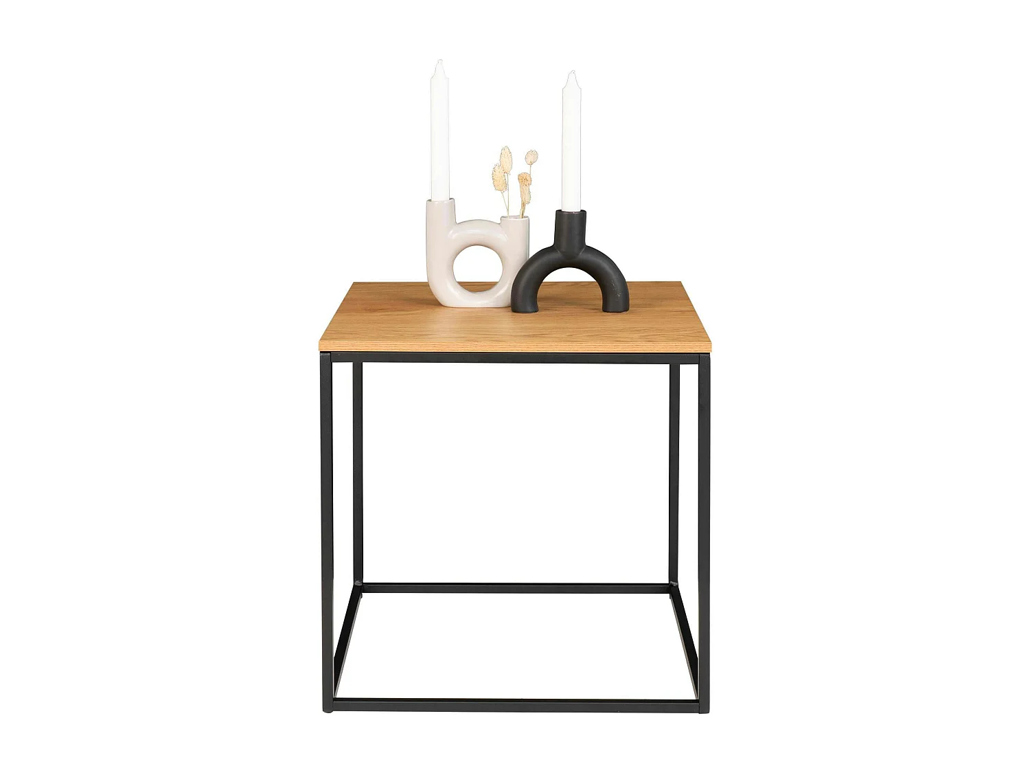 Bout de canapé cube noir - plateau effet chêne clair TALLINN