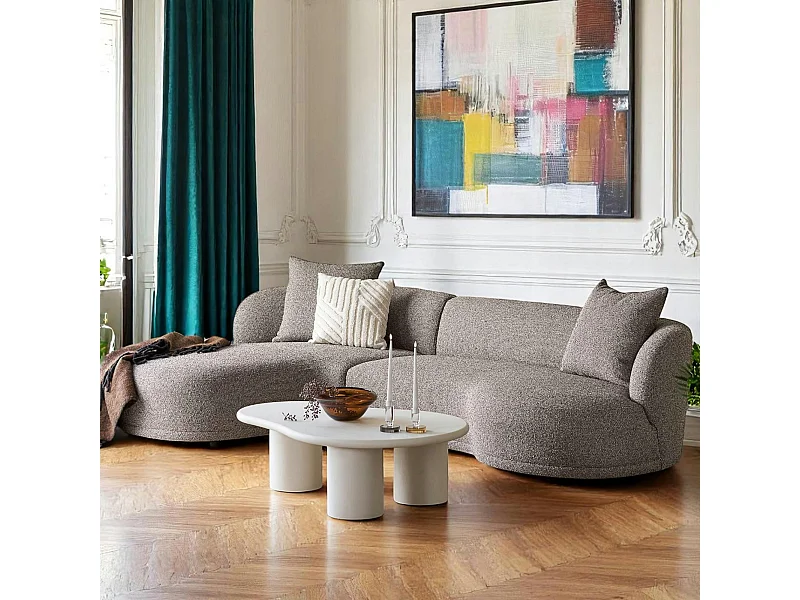 Canapé 4 places arrondi - marron, méridienne gauche BERLIN