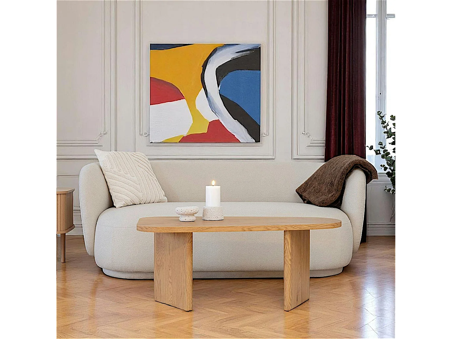 Canapé 2 places 1/2 sable - forme arrondie BERLIN