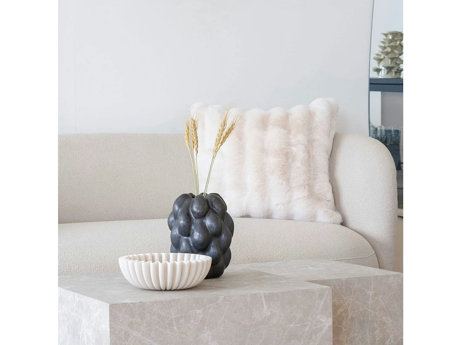 Canapé 2 places 1/2 sable - forme arrondie BERLIN