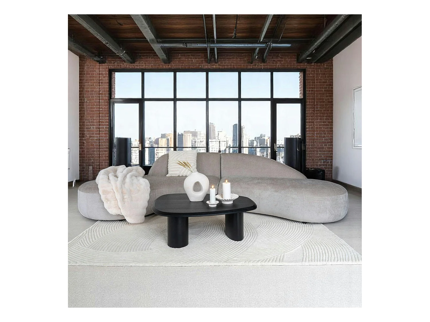 Canapé 4 places design - écru, forme arrondie BERLIN