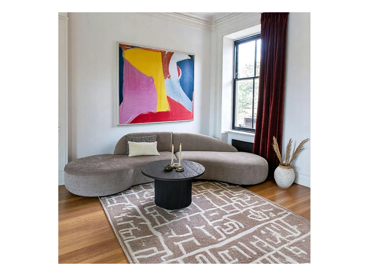 Canapé 4 places design - écru, forme arrondie BERLIN