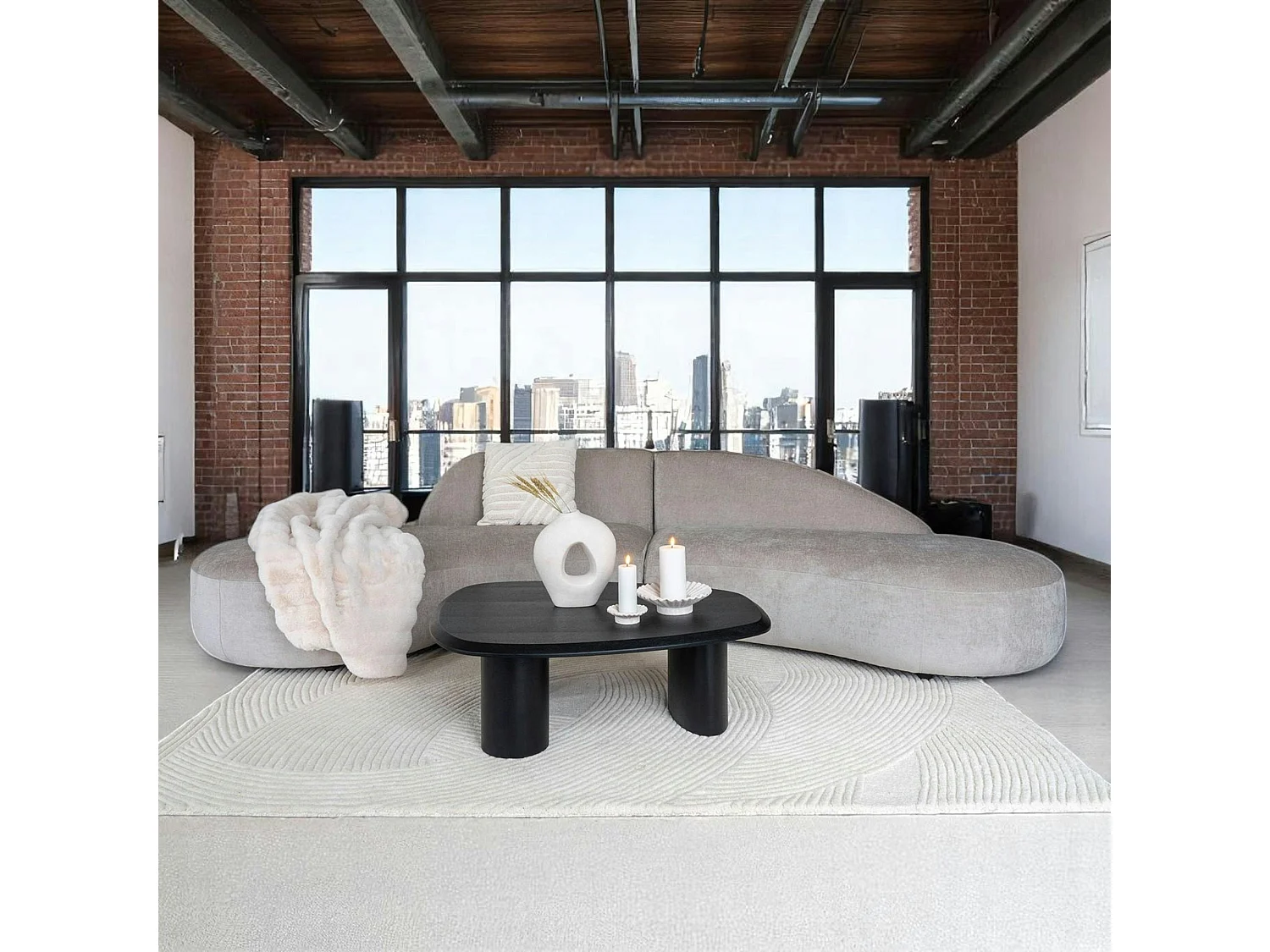 Canapé 4 places design - écru, forme arrondie BERLIN