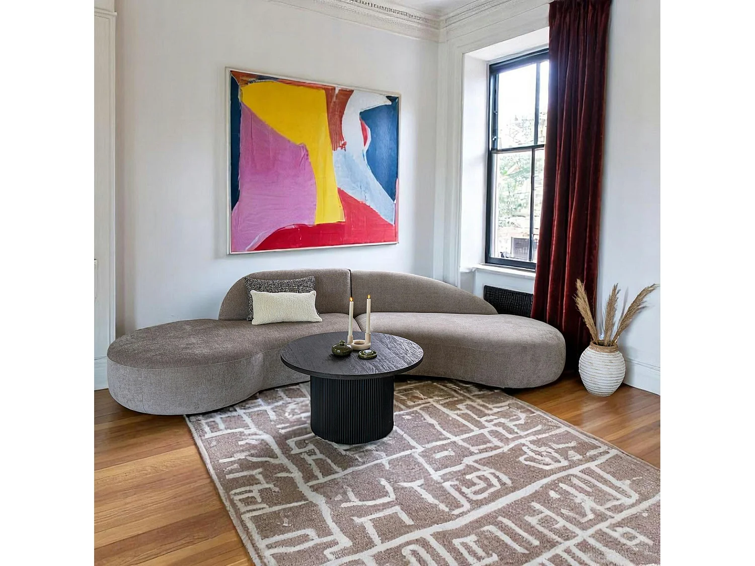 Canapé 4 places design - écru, forme arrondie BERLIN