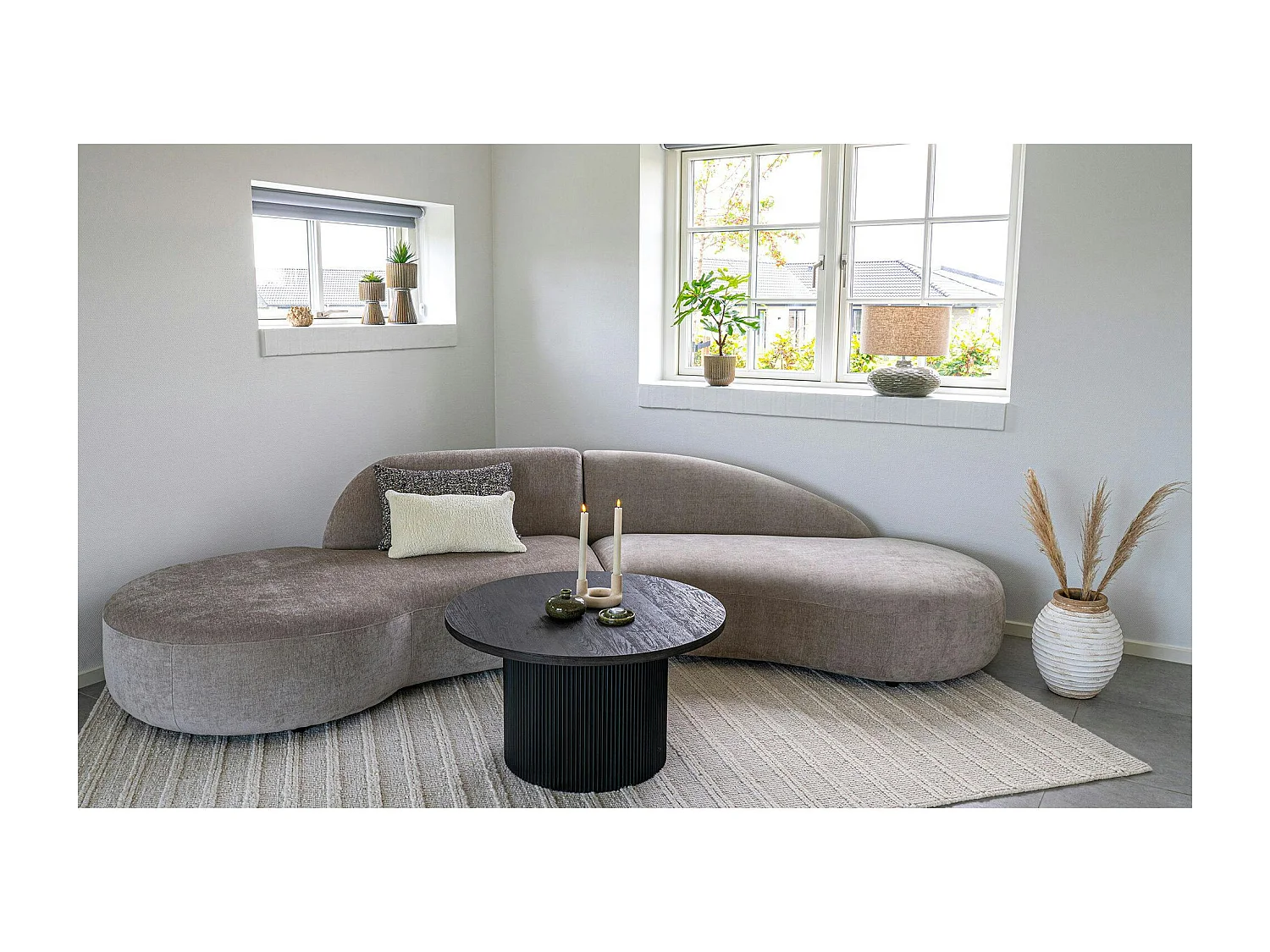 Canapé 4 places design - écru, forme arrondie BERLIN