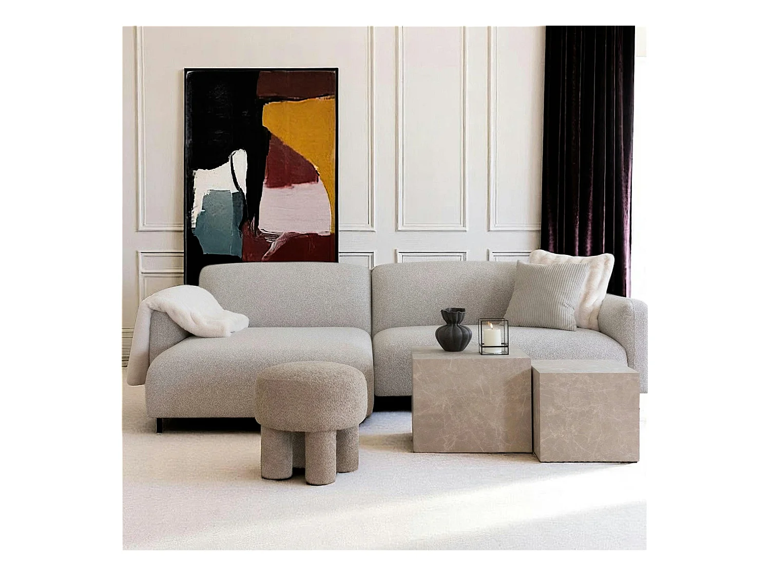 Canapé d'angle gris clair - 4 places, côté gauche BERLIN