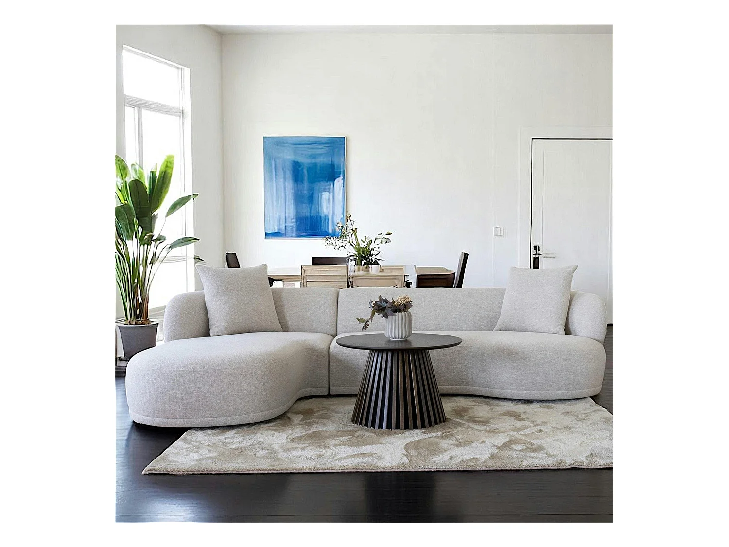 Canapé 4 places arrondi - sable, méridienne gauche BERLIN