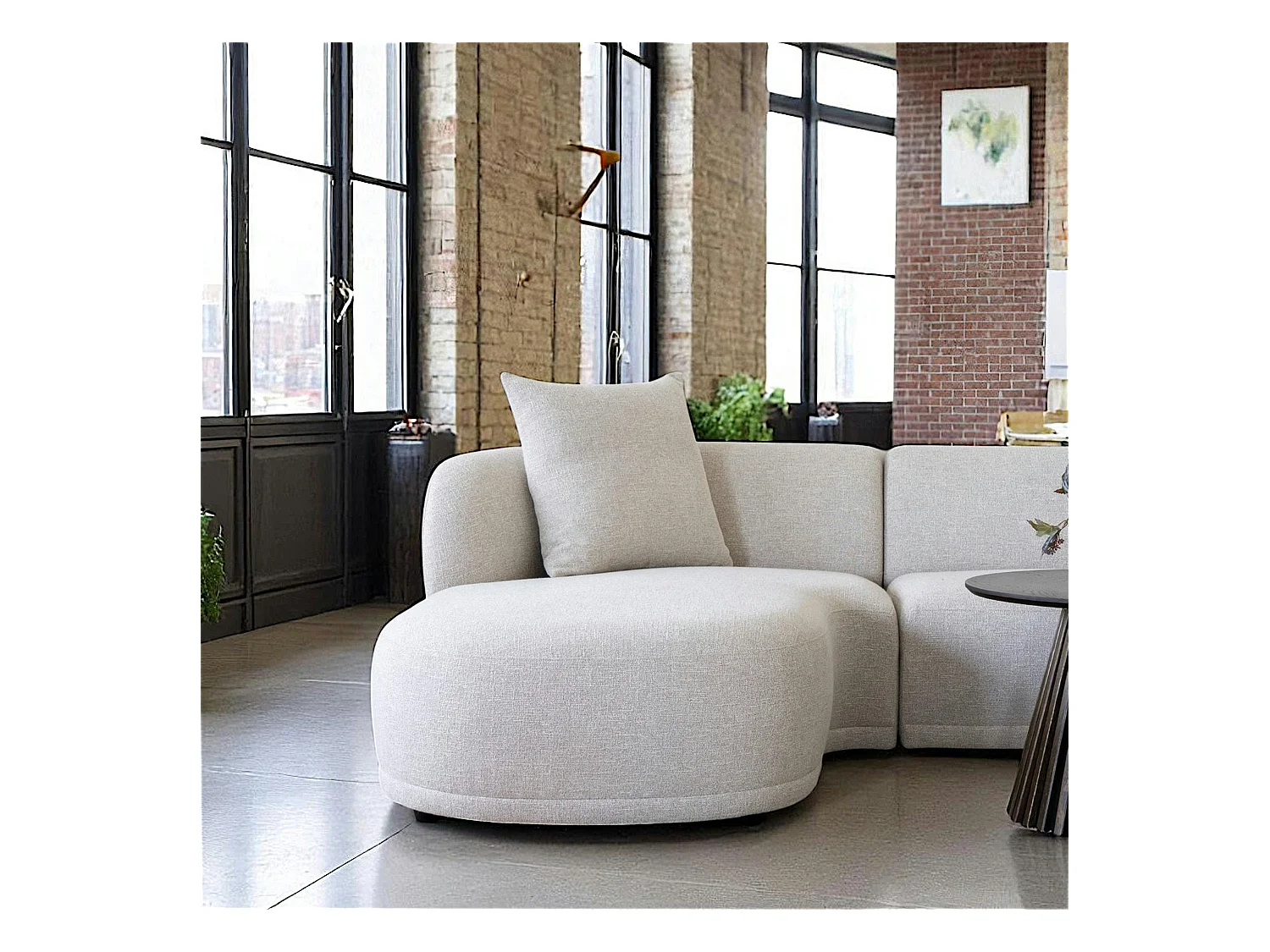 Canapé 4 places arrondi - sable, méridienne gauche BERLIN