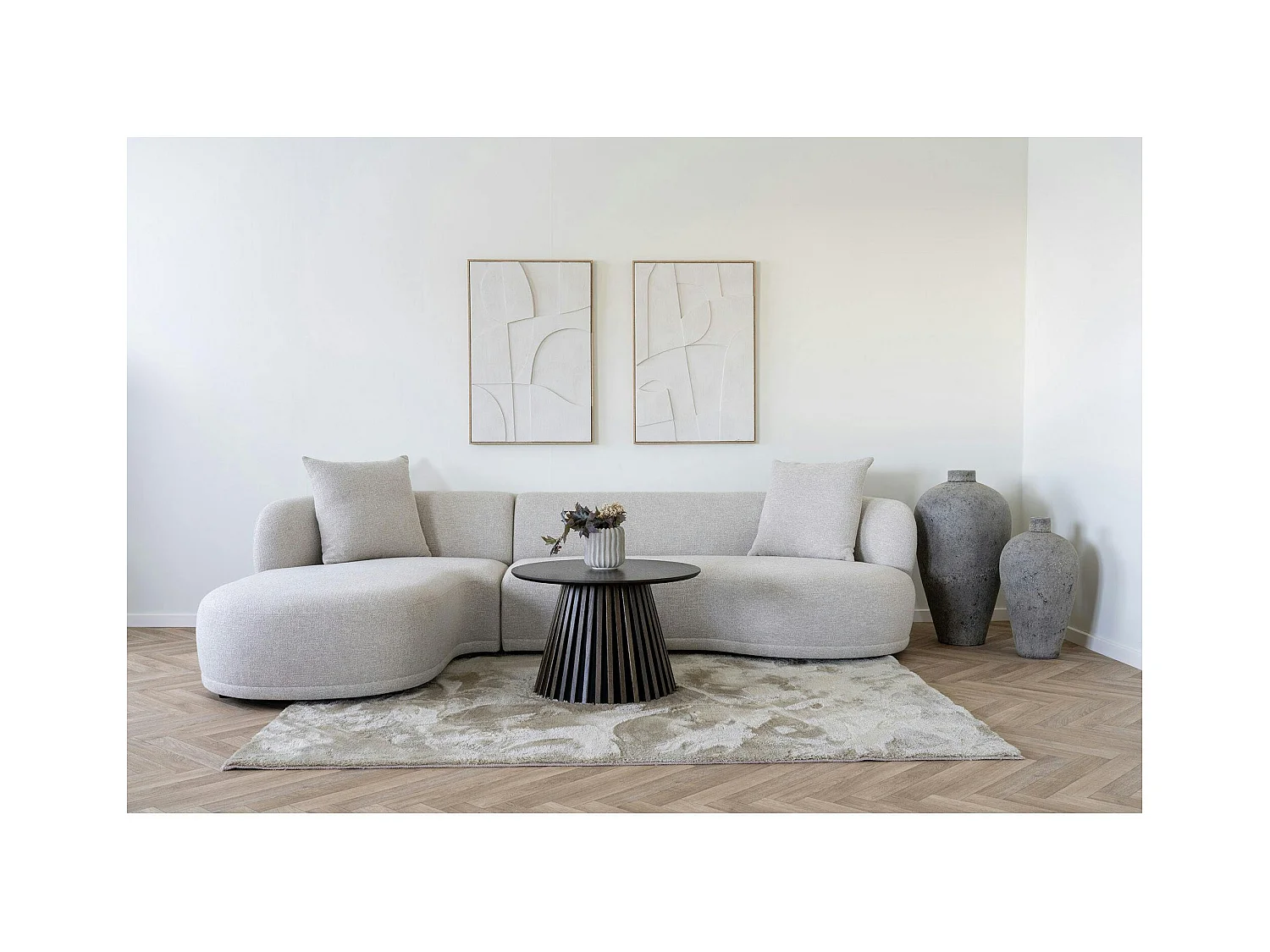 Canapé 4 places arrondi - sable, méridienne gauche BERLIN