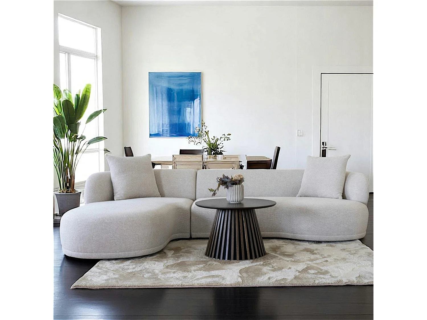 Canapé 4 places arrondi - sable, méridienne gauche BERLIN