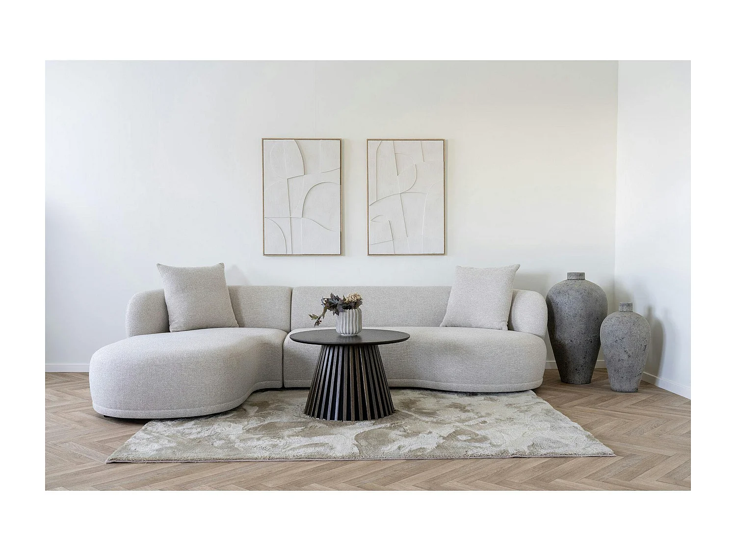 Canapé 4 places arrondi - sable, méridienne gauche BERLIN