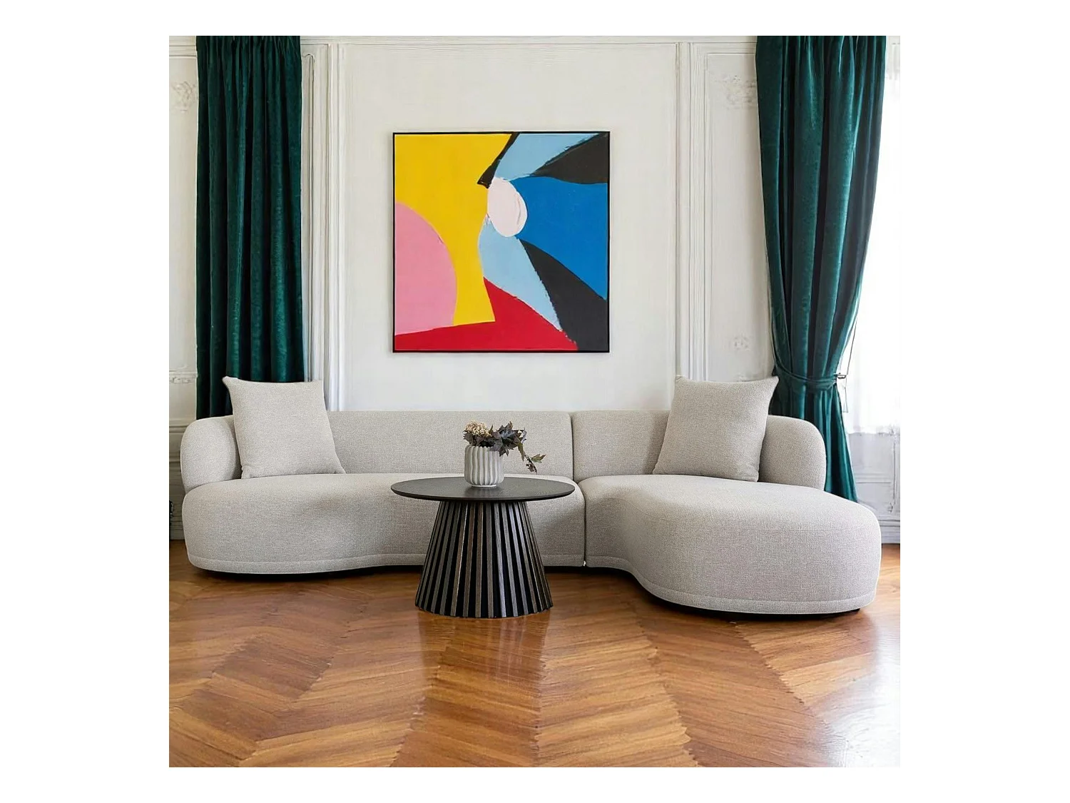 canapé 4 places arrondi - sable, méridienne droite BERLIN