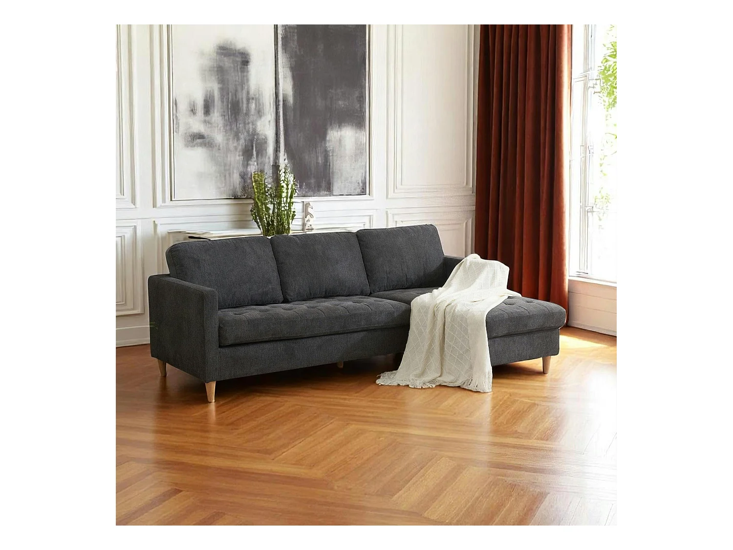 Canapé 3 places gris foncé avec méridienne BERLIN