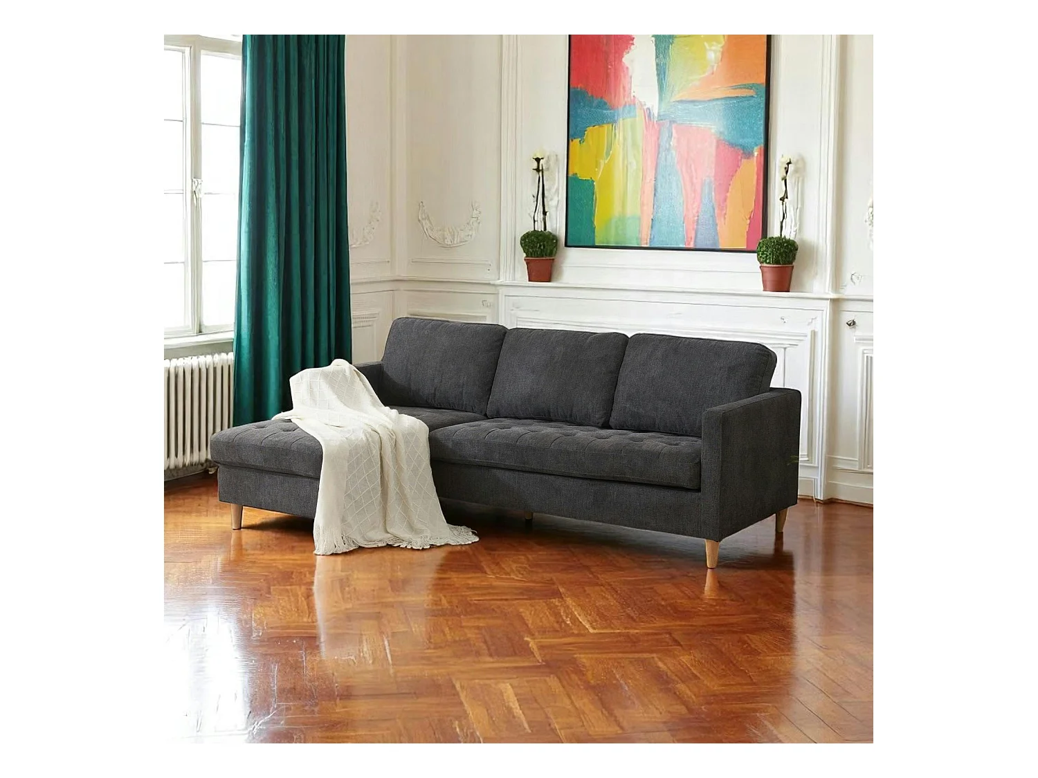 Canapé 3 places gris foncé avec méridienne BERLIN