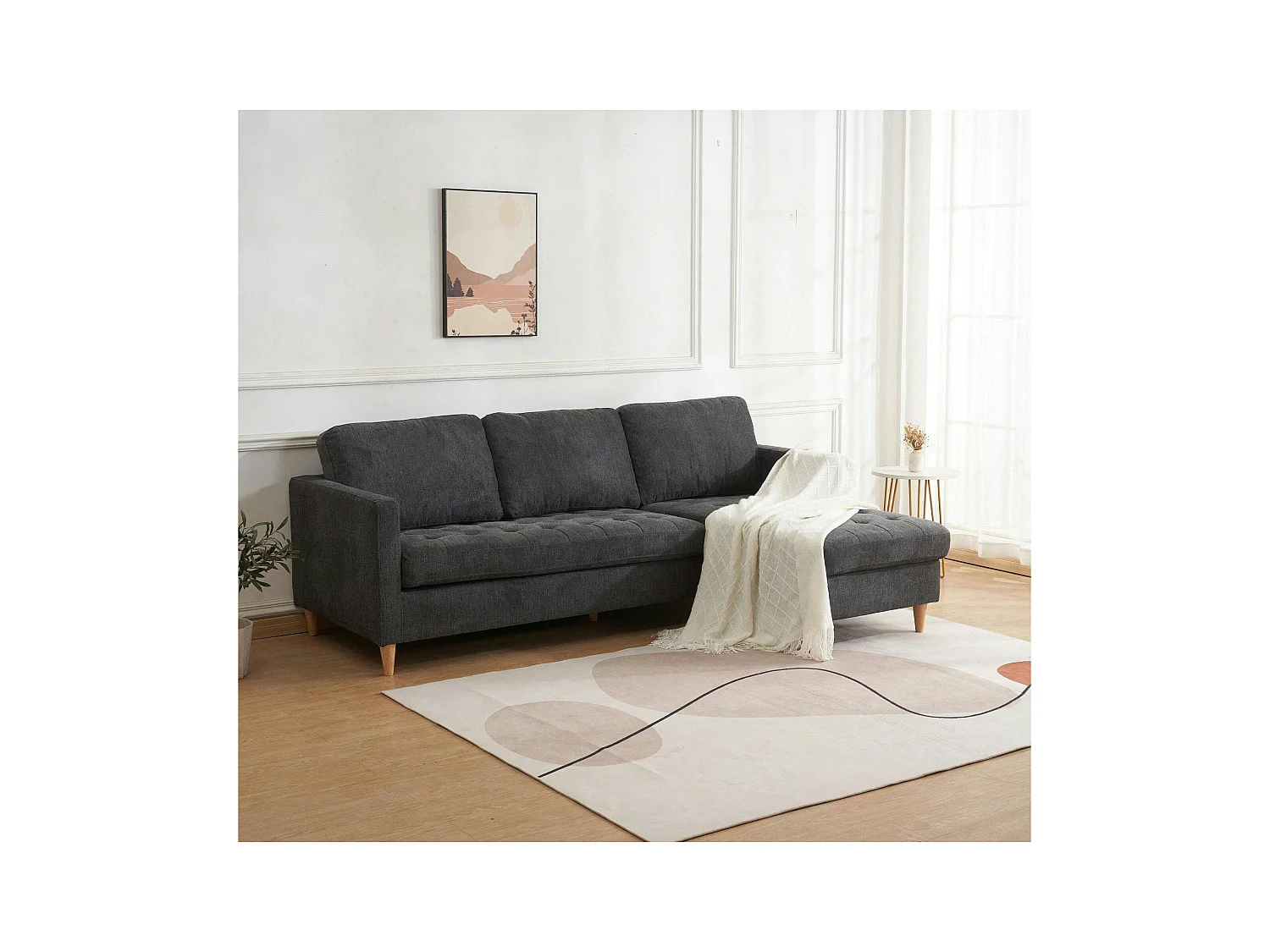 Canapé 3 places gris foncé avec méridienne BERLIN