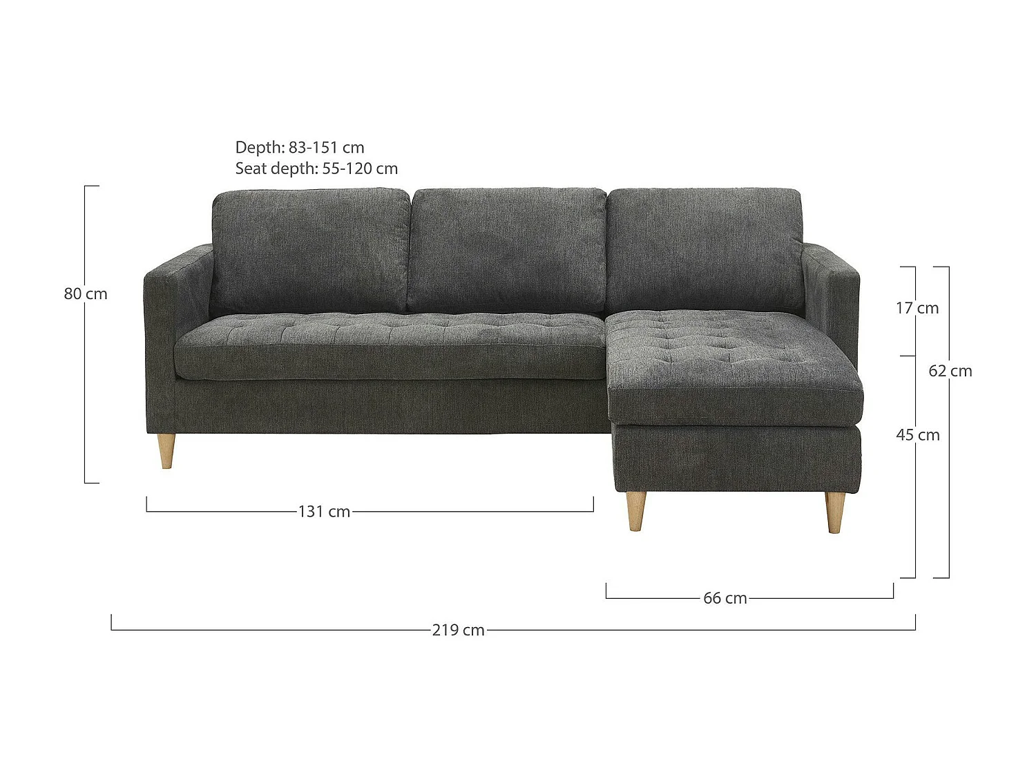 Canapé 3 places gris foncé avec méridienne BERLIN