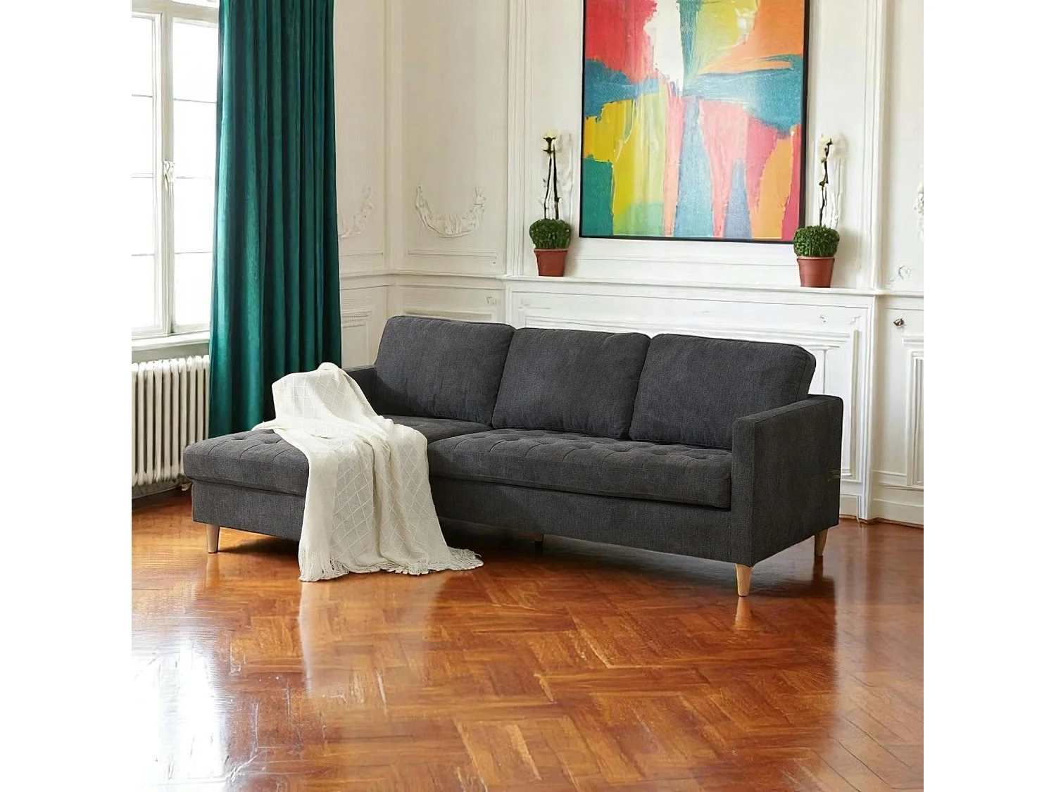 Canapé 3 places gris foncé avec méridienne BERLIN