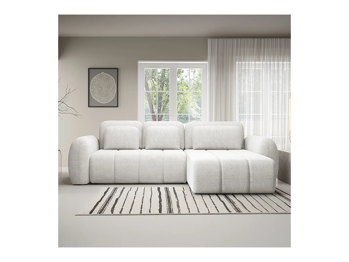 Canapé d'angle réversible et convertible 3 places avec coffre Cesar Blanc