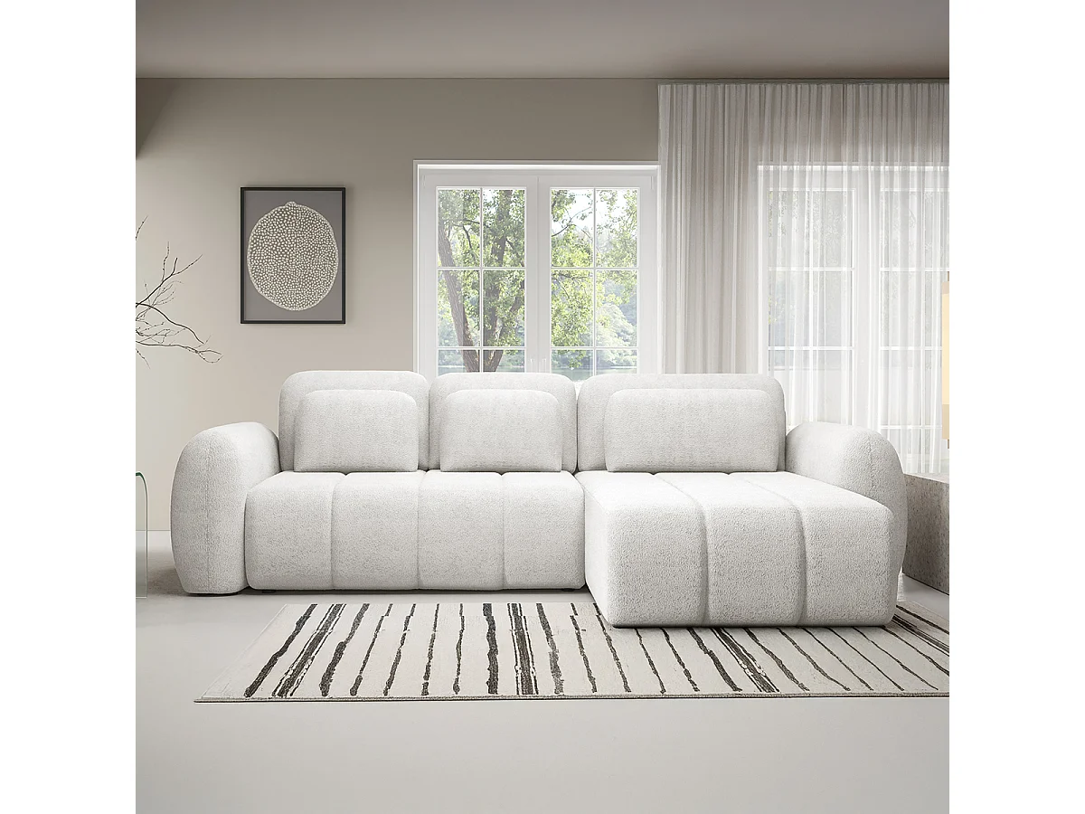 Canapé d'angle réversible et convertible 3 places avec coffre Cesar Blanc
