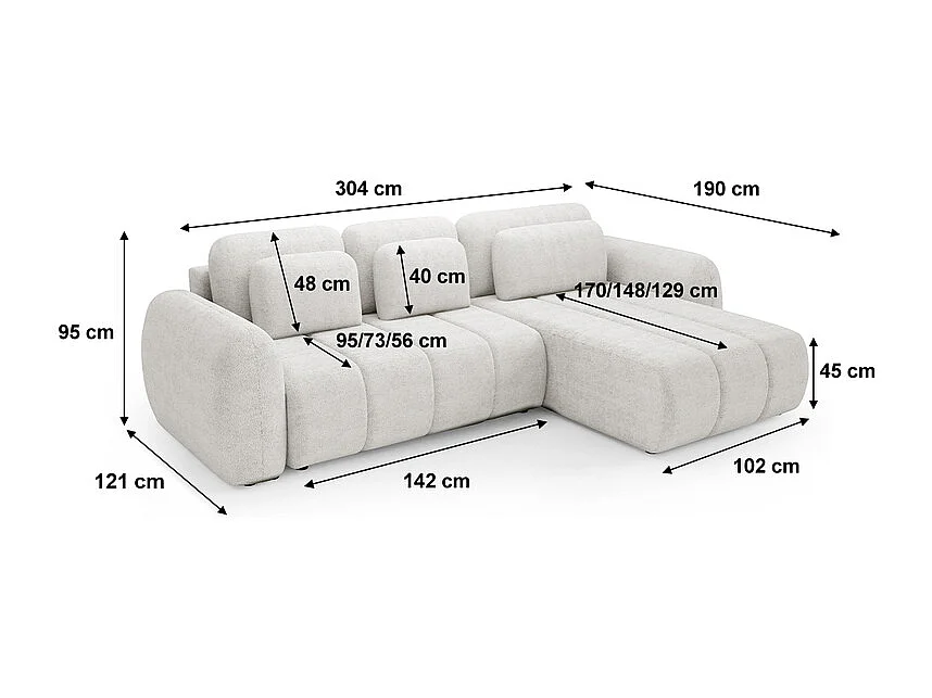 Canapé d'angle réversible et convertible 3 places avec coffre Cesar Blanc