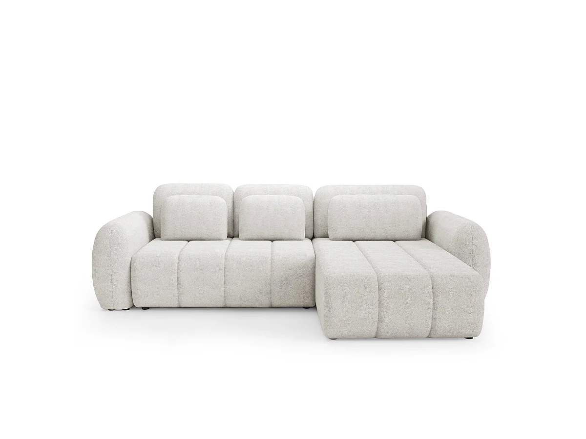 Canapé d'angle convertible 3 places avec coffre en tissu blanc