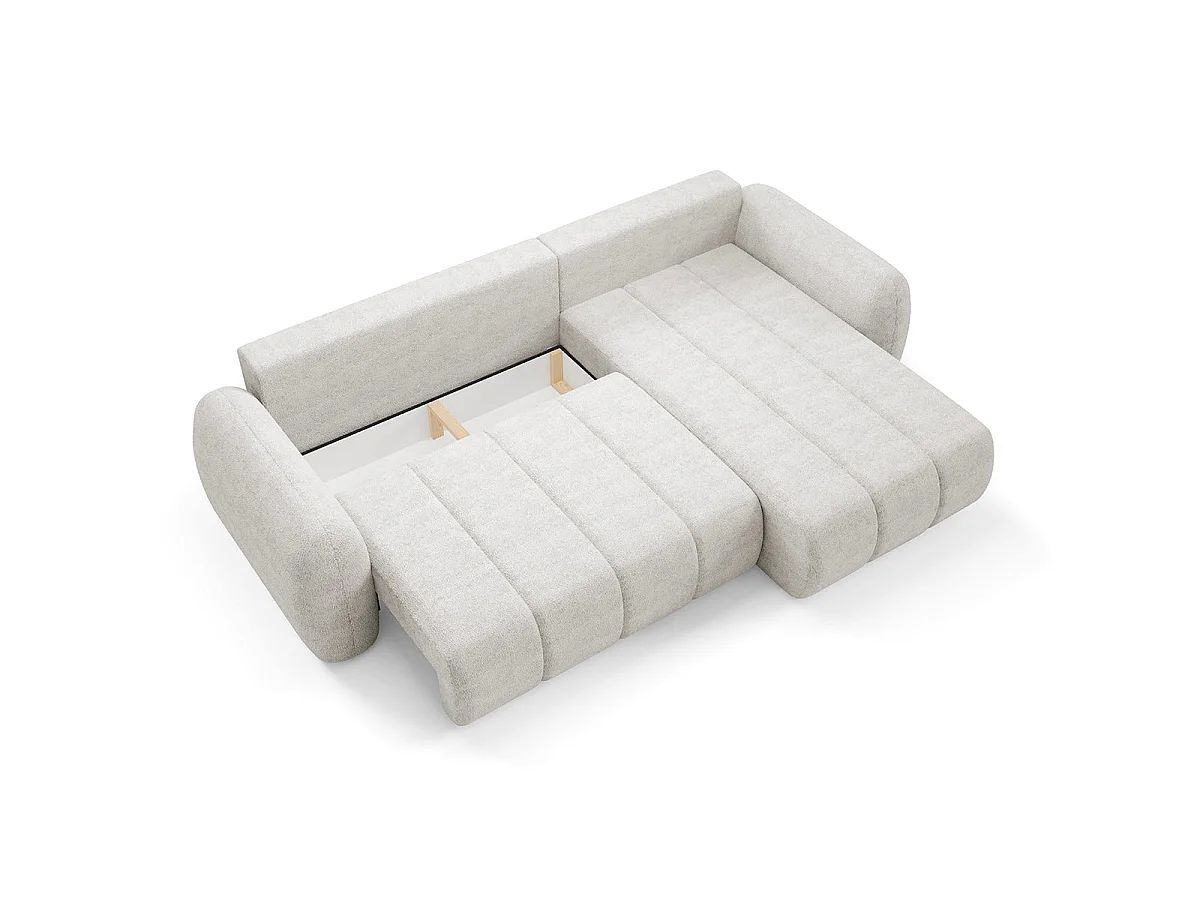 Canapé d'angle convertible 3 places avec coffre en tissu blanc