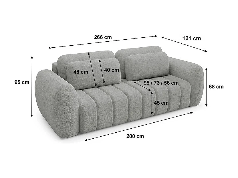 Canapé convertible 3 places avec coffre Cesar Gris clair