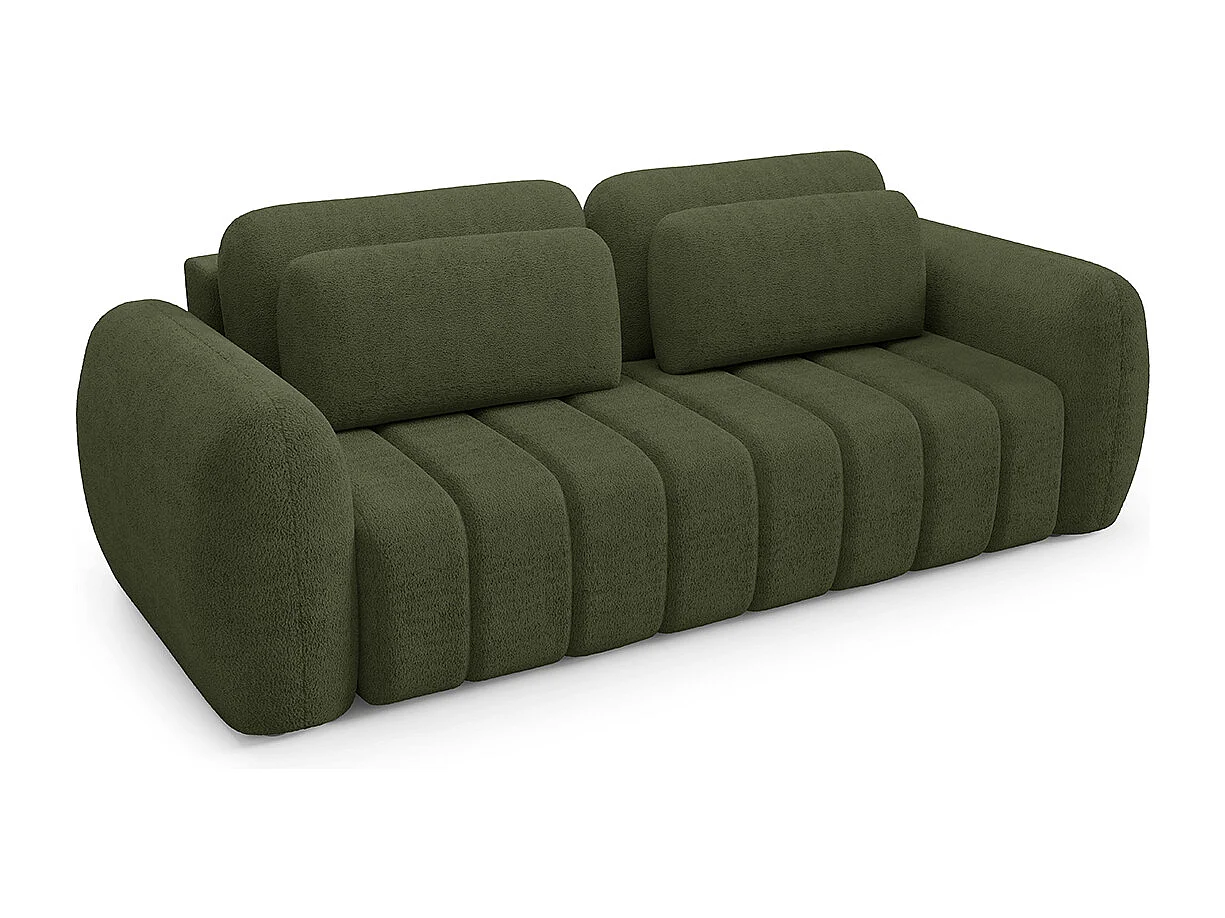 Canapé convertible 3 places avec coffre en tissu vert CESAR