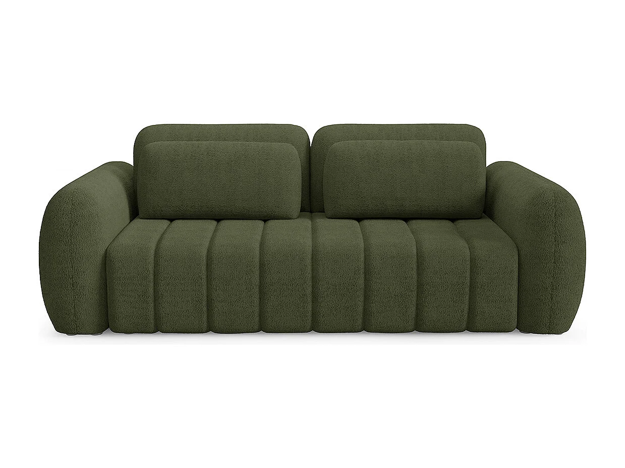 Canapé convertible 3 places avec coffre en tissu vert CESAR